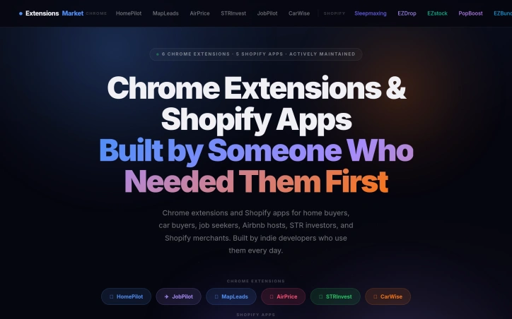 Preview of extensionsmarket.com