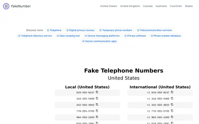fakenumber.org screenshot