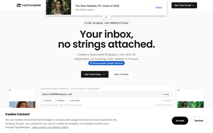 fasttempmail.com screenshot