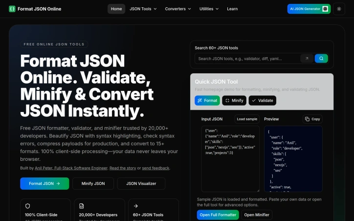 Preview of formatjsononline.com