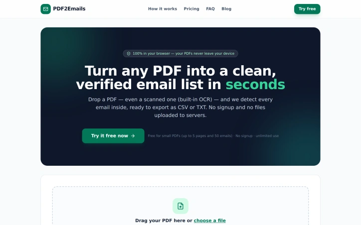 pdf2emails.com screenshot