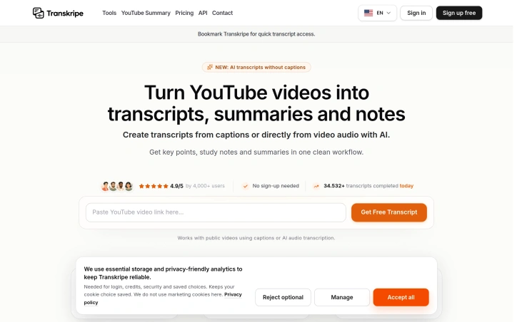 transkripe.com screenshot