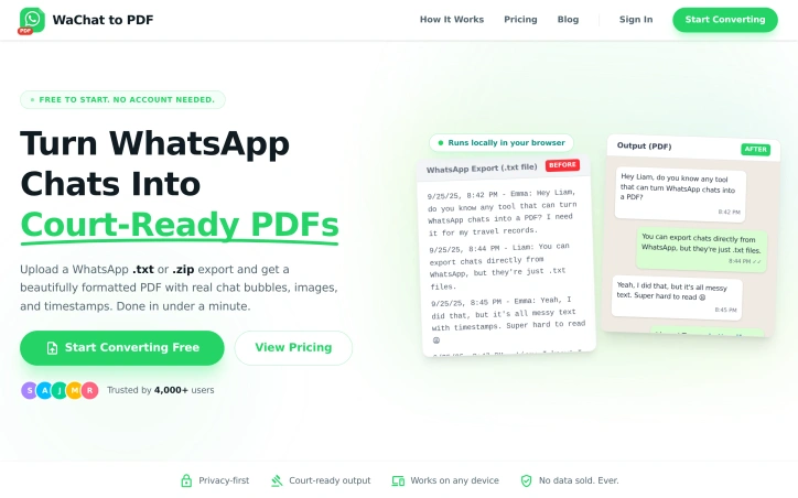 wachattopdf.com screenshot