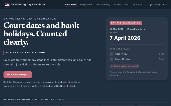 Preview of workingdaycalculator.co.uk